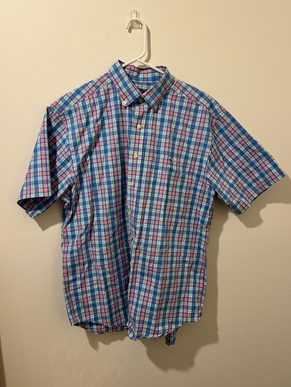 Vineyard Vines Blue and Pink Plaid Short-Sleeve Button-Down